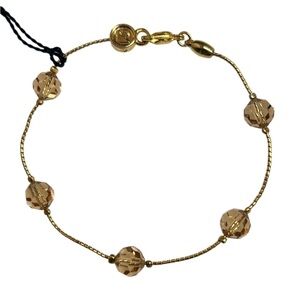 NWT Genuine Swarovski Gold Tone Bracelet with Light Amber Crystal Beads